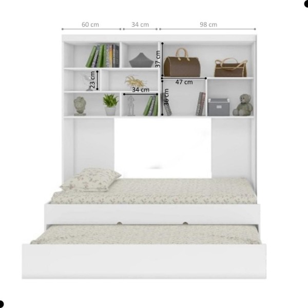 Encontraproduto.com.br - Modulo Aéreo Com Cama E Auxiliar Bristol Branco