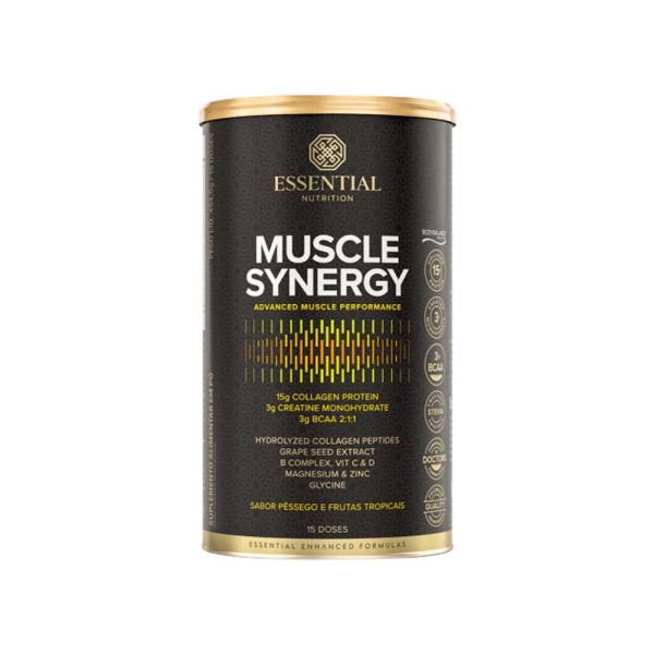 Muscle Synergy Colágeno + Creatina + BCAA Sabor Pessêgo e Frutas Tropicais 454,5g Essential Nutrition