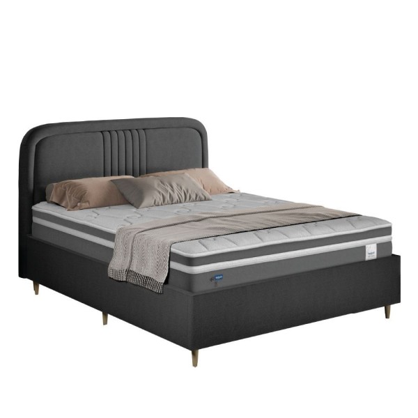 Encontraproduto.com.br - Conjunto Base Cama Box Casal Queen Desmontável E Cabeceira Chicago Suede Grafite Dobuê