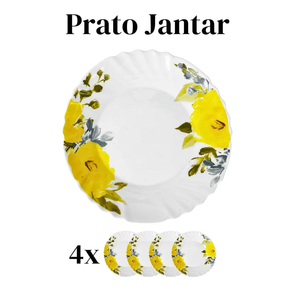 Encontraproduto.com.br - Aparelho De Jantar E Chá Florença Florido Opaline 20 Peças Fratelli