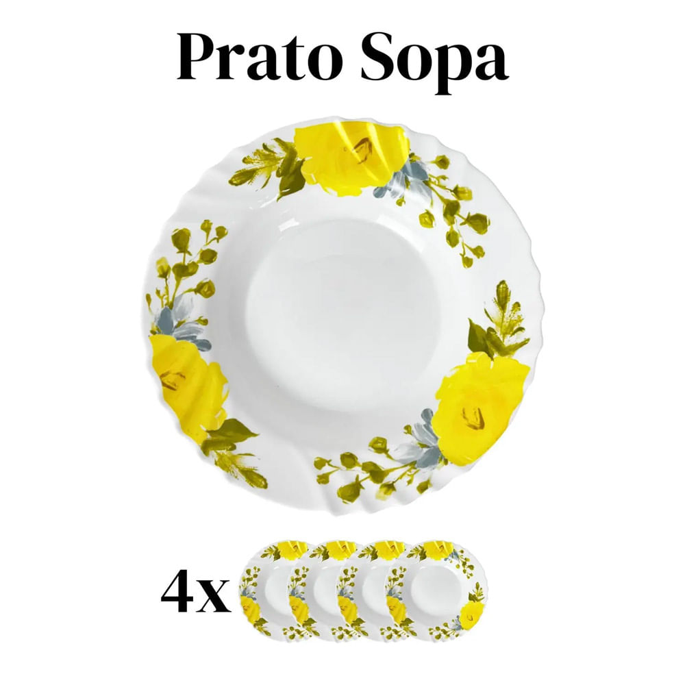 Encontraproduto.com.br - Aparelho De Jantar E Chá Florença Florido Opaline 20 Peças Fratelli