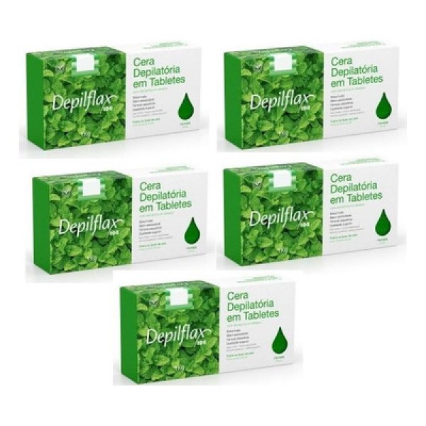 Encontraproduto.com.br - Kit de 5 Ceras Quentes Depilatórias Hortelã - 1kg - Depilflax