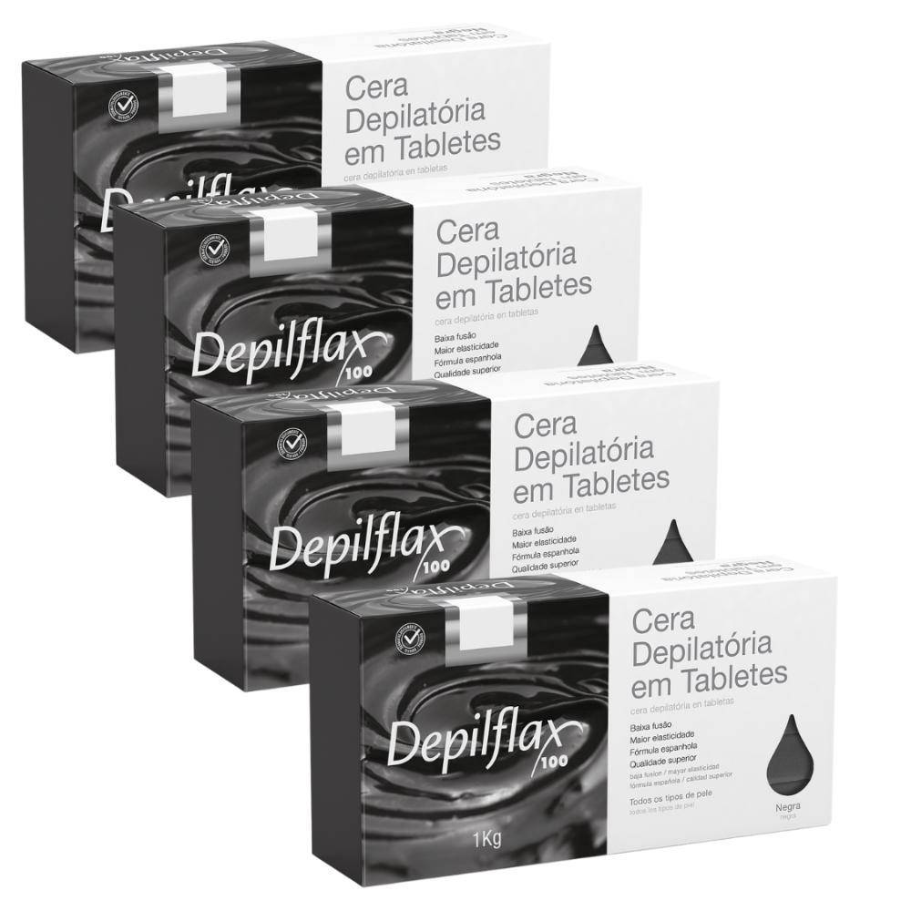 Encontraproduto.com.br - Kit de 04 Ceras Quentes Depilatórias Negras - 1kg - Depilflax