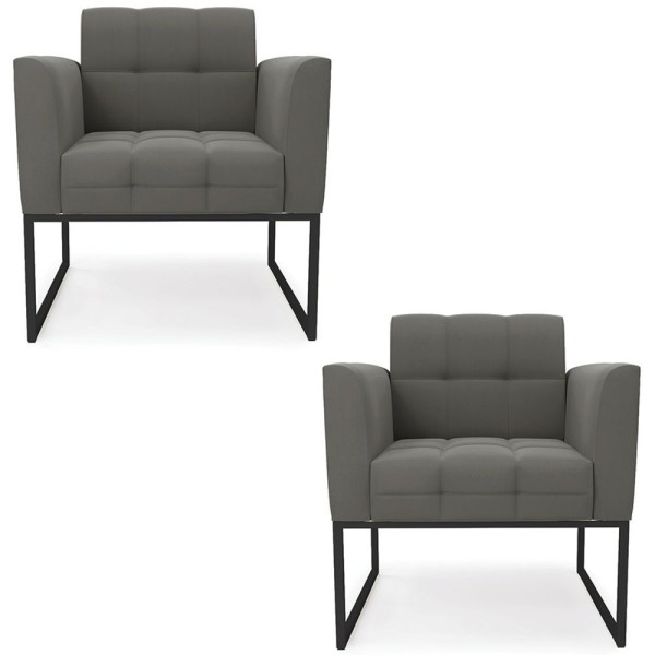 Poltrona Base Industrial Preto Kit 2 Ana Suede Grafite