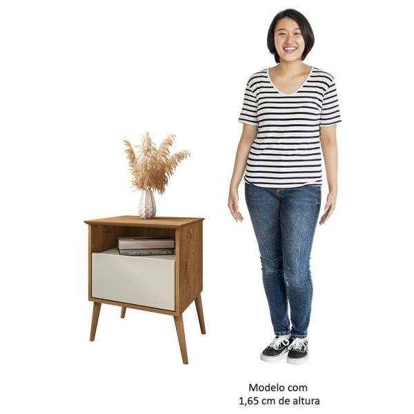 Encontraproduto.com.br - Mesa de Cabeceira Kit 2 45cm 1 Gaveta Caribe B02 Naturalle/Off White - Mpozenato