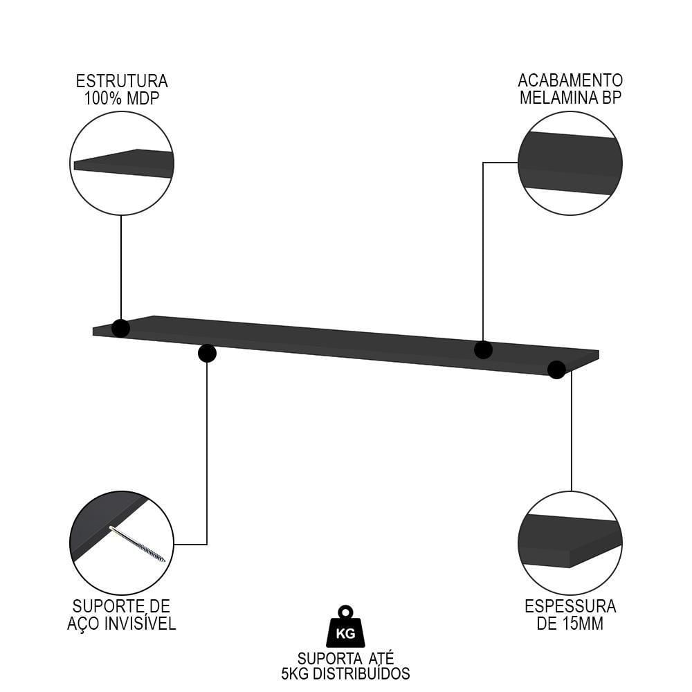 Encontraproduto.com.br - Prateleira Flutuante Para Banheiro com Suporte Invisível 68x20cm Yara Preto - Lumil