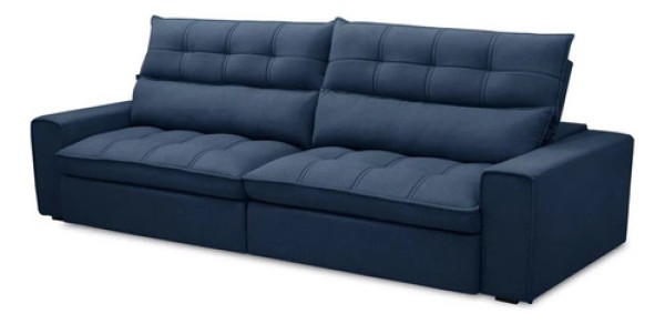 Encontraproduto.com.br - Sofá Retrátil Reclinável 3 Lugares 250cm Damy F05 Veludo Azul