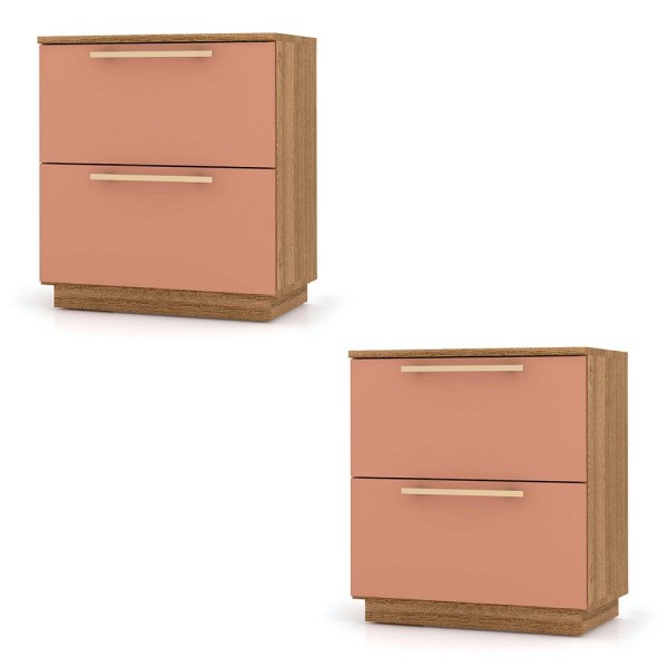 Encontraproduto.com.br - Mesa De Cabeceira 2 Gavetas 50cm Kit 2 Dubai Nature/camarim - Vlr Móveis