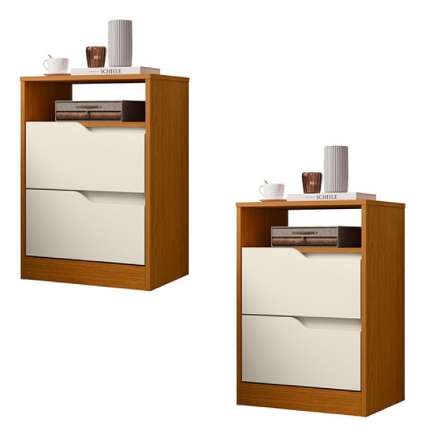 Encontraproduto.com.br - Mesa de Cabeceira com Gavetas Kit 2 Sole Flex Cinamomo/Off - Albatroz