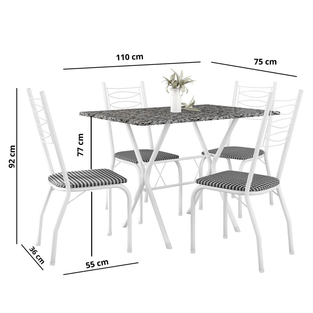 Mesa de Jantar Retangular Fabone Miami com 4 Cadeiras Estofadas Branco