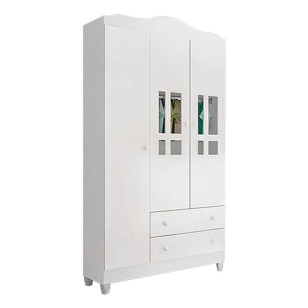 Encontraproduto.com.br - Quarto De Bebê 3 Portas Com Gaveteiro Ariel E Berço New Nanda Branco Brilho - Carolina
