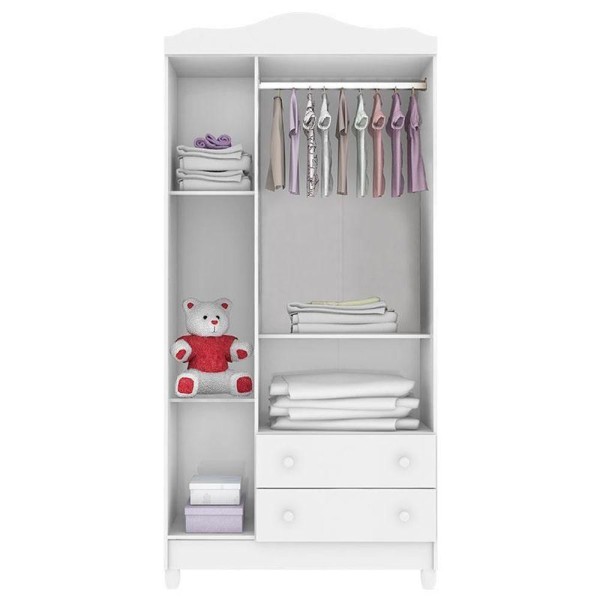 Encontraproduto.com.br - Quarto De Bebê 3 Portas Com Gaveteiro Ariel E Berço New Nanda Branco Brilho - Carolina