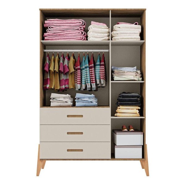 Encontraproduto.com.br - Quarto De Bebê Gaveteiro Emilly 3p E Berço Americano Maya Off White Carvalho Com Colchão Gazin