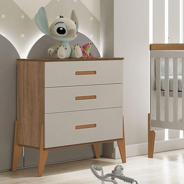 Encontraproduto.com.br - Quarto De Bebê Gaveteiro Emilly 4p E Berço Americano Maya Off White Carvalho Com Colchão Gazin