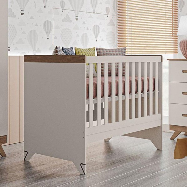 Encontraproduto.com.br - Quarto De Bebê Gaveteiro Emilly 4p E Berço Americano Maya Off White Carvalho Com Colchão Ortobom