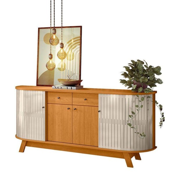Encontraproduto.com.br - Aparador Para Sala Buffet Mônaco E Cristaleira Moss Cinamomo Off White - Madetec