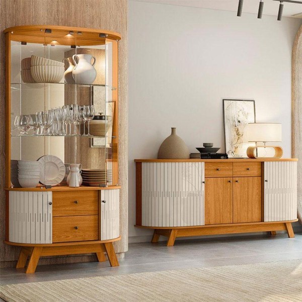 Encontraproduto.com.br - Aparador Para Sala Buffet Mônaco E Cristaleira Moss Cinamomo Off White - Madetec