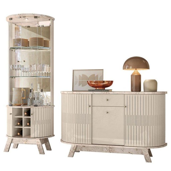 Encontraproduto.com.br - Aparador Para Sala Buffet Ambiente Monza E Cristaleira Marina Calacata Off White - Madetec