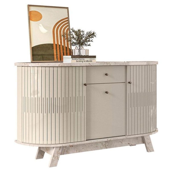 Encontraproduto.com.br - Aparador Para Sala Buffet Ambiente Monza E Cristaleira Marina Calacata Off White - Madetec