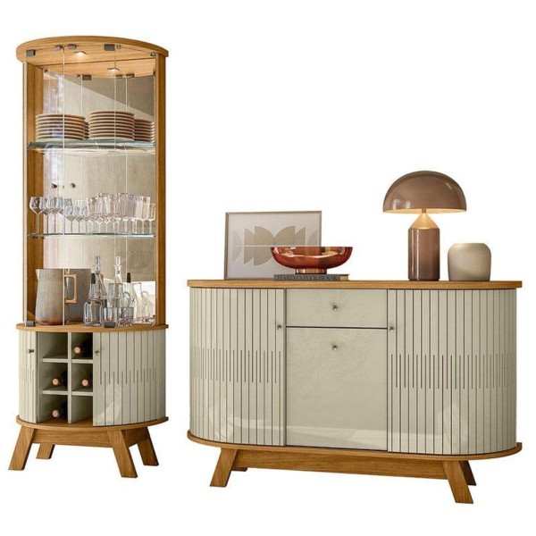 Aparador Para Sala Buffet Monza E Cristaleira Marina Cumaru Opala - Madetec