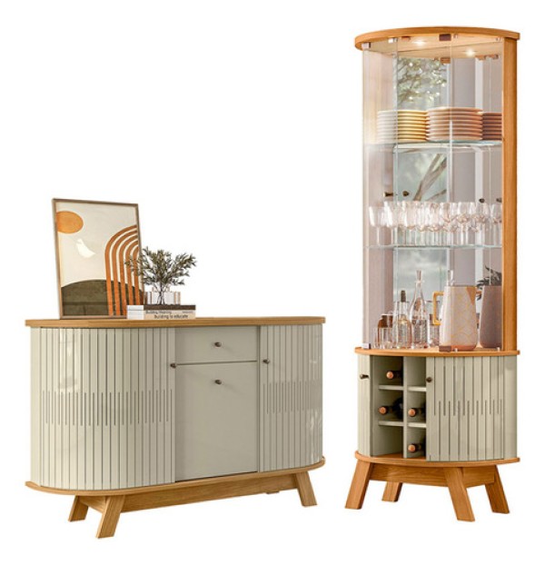Encontraproduto.com.br - Aparador Para Sala Buffet Monza E Cristaleira Marina Cumaru Opala - Madetec