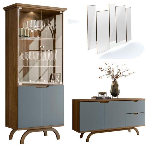 Encontraproduto.com.br - Cristaleira E Aparador Buffet Vicenza Com Espelho Isadora Imbuia Cinza - New Ceval