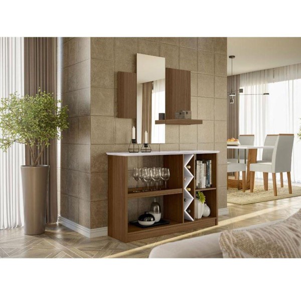 Encontraproduto.com.br - Cristaleira Vicenza Com Aparador Buffet Isis E Espelho Isadora Imbuia Off White - New Ceval