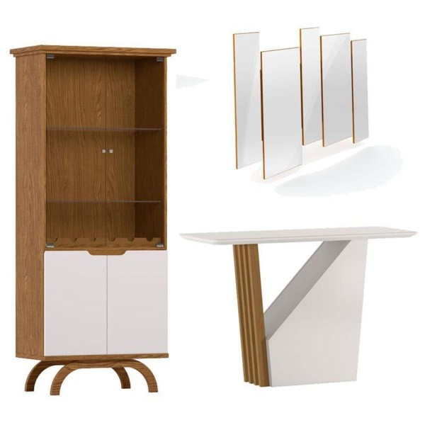 Encontraproduto.com.br - Cristaleira Vicenza Com Aparador Buffet Veneza E Espelho Isadora Ype Off White - New Ceval