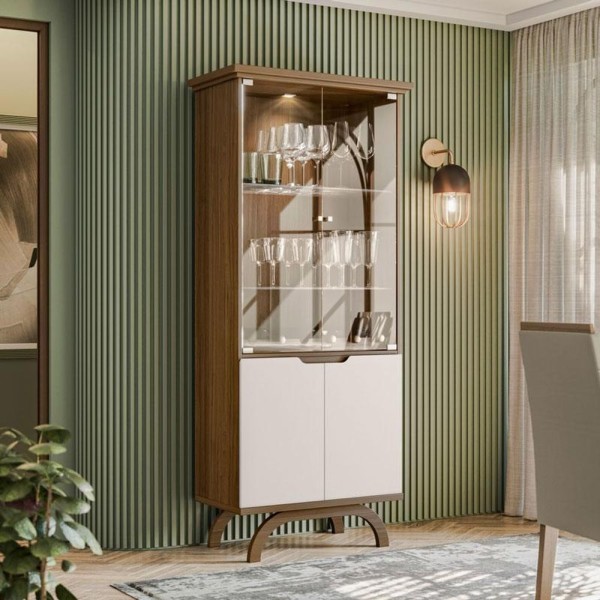 Encontraproduto.com.br - Cristaleira Vicenza Com Aparador Buffet Isis E Espelho Isadora Imbuia Off White - New Ceval