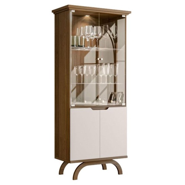Encontraproduto.com.br - Cristaleira Vicenza Com Aparador Buffet Isis E Espelho Isadora Imbuia Off White - New Ceval