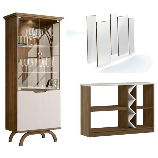 Encontraproduto.com.br - Cristaleira Vicenza Com Aparador Buffet Isis E Espelho Isadora Imbuia Off White - New Ceval