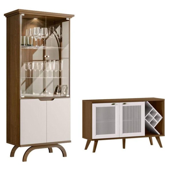 Encontraproduto.com.br - Cristaleira Vicenza Com Aparador Buffet Isis 2 Portas Imbuia Off White - New Ceval