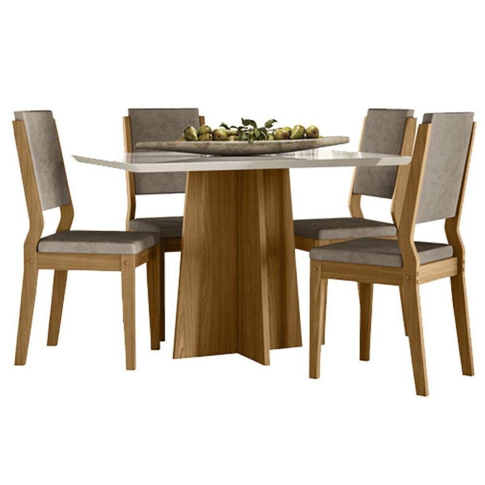 Encontraproduto.com.br - Mesa De Jantar Ambiente Anitta 120x80 Cm Com Vidro Ype Off White E 4 Cadeiras Ype Camurça Marrom