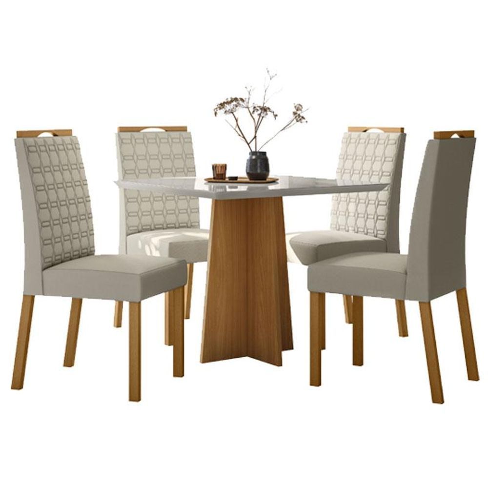 Encontraproduto.com.br - Mesa De Jantar Ambiente Anitta 90x90 Cm Com Vidro Ype Off White E 4 Cadeiras Ype Veludo Nude