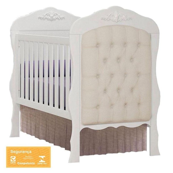 Encontraproduto.com.br - Quarto De Bebê Realeza Cômoda 1 Porta Berço Com Capitonê Branco Acetinado E Colchão Gazin - Canaã