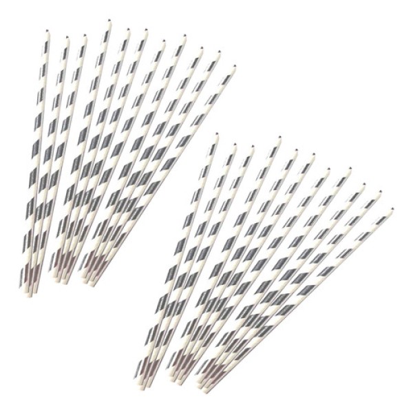 Kit Canudo de Papel Listrado Colorido Biodegradável 19,5cm Com 24 unidades