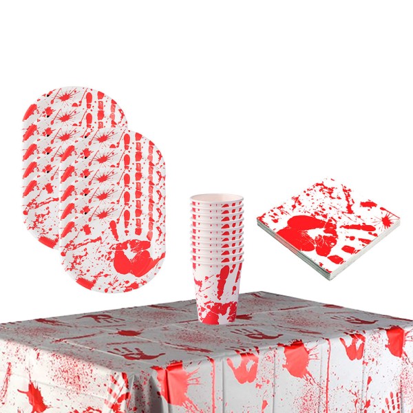 Kit Halloween Com Toalha De Mesa, Guardanapo,Copo E Prato De Papel 41 Unidades