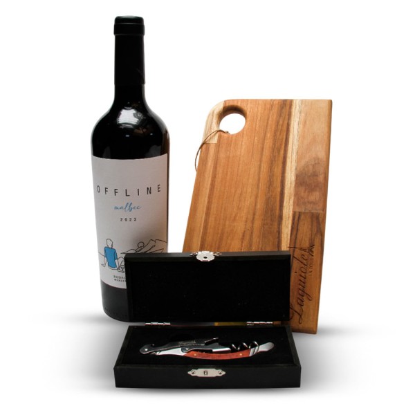 Encontraproduto.com.br - Kit Vinho Offline Malbec, Saca-rolhas Com Caixa E Tábua De Aperitivo