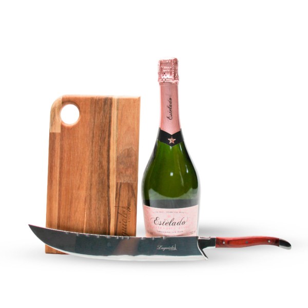 Encontraproduto.com.br - Kit Espumante Miguel Torres Rosé Com Sabre E Tábua De Aperitivo 26cm