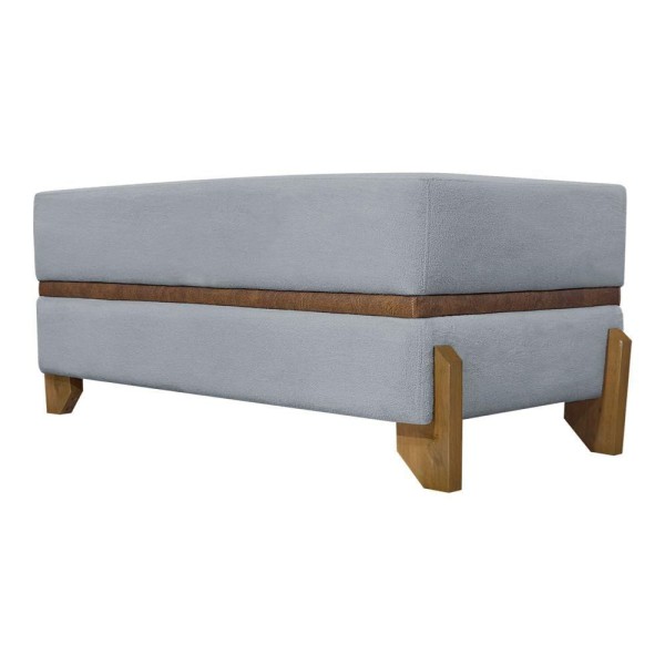 Puff Recamier Kodama Para Cama King 200cm Pé Castanho Cinza Bouclé