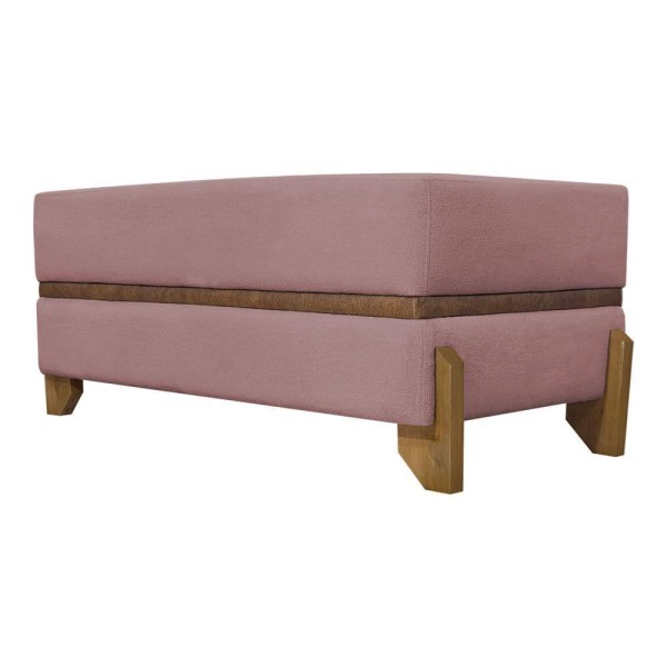 Puff Recamier Kodama Para Cama King 200cm Pé Castanho Rosê Bouclé