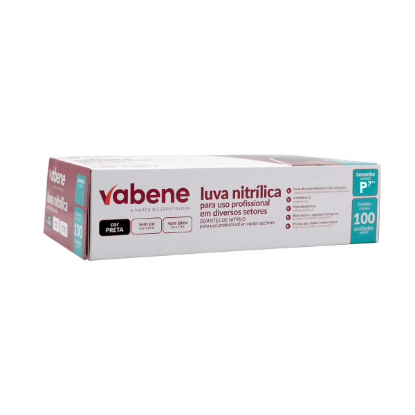 Encontraproduto.com.br - Luva Descartável Nitrílica sem Pó Preta P CA 44034 com 100 Unidades Vabene