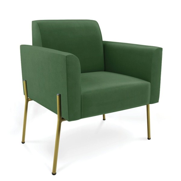 Poltrona Pé De Ferro Dourado Decorativa Marisa Suede Verde D03