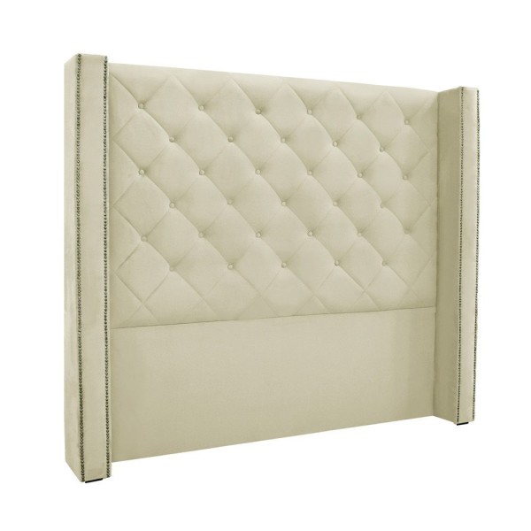 Cabeceira Cama Box King 195cm E Recamier Vicenza Veludo Bege S04 - Drossi