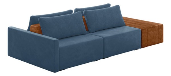 Sofá Ilha 2 Lugares Living 272cm Modulado Lary Veludo K01 Cor Azul Marinho