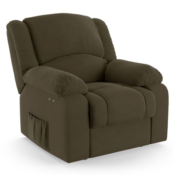 Poltrona Do Papai Reclinável Melim Power Touch Veludo Capuccino Fh1 - Drossi