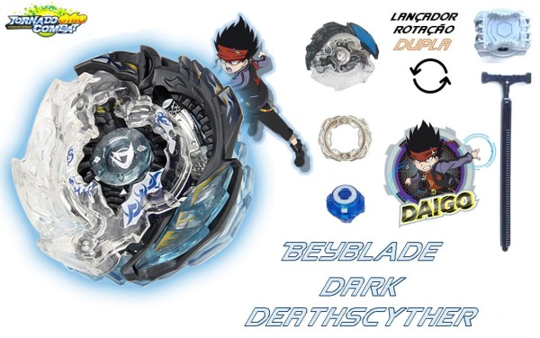 Beyblade Burst C/Lançador Dupla Rotação Killer Deathscyther Beyblader Daigo