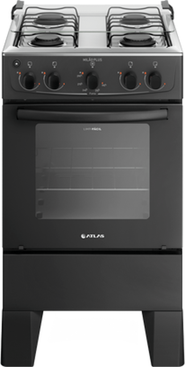 FOGÃO 4 BOCAS ATLAS MILÃO PLUS PRETO COM MESA INOX