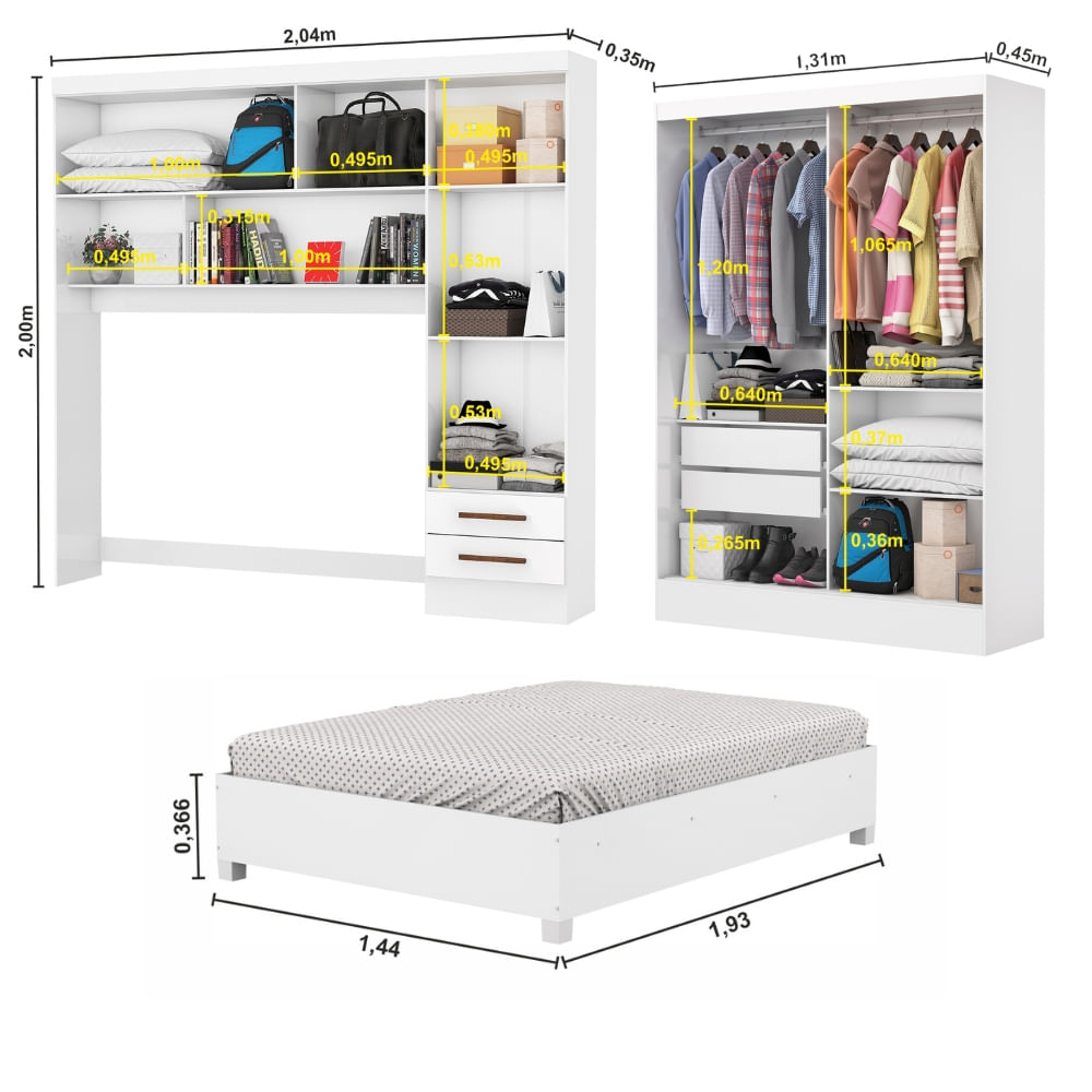 Encontraproduto.com.br - Quarto Modulado Casal com Cama 7 Portas Belém Carioca Móveis