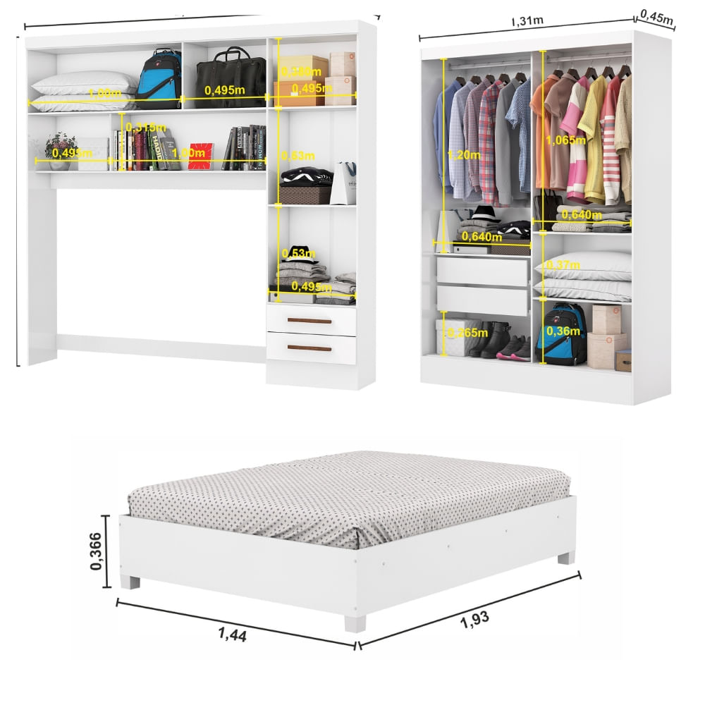 Encontraproduto.com.br - Quarto Modulado Casal com Espelho e Cama 7 Portas Belém Carioca Móveis